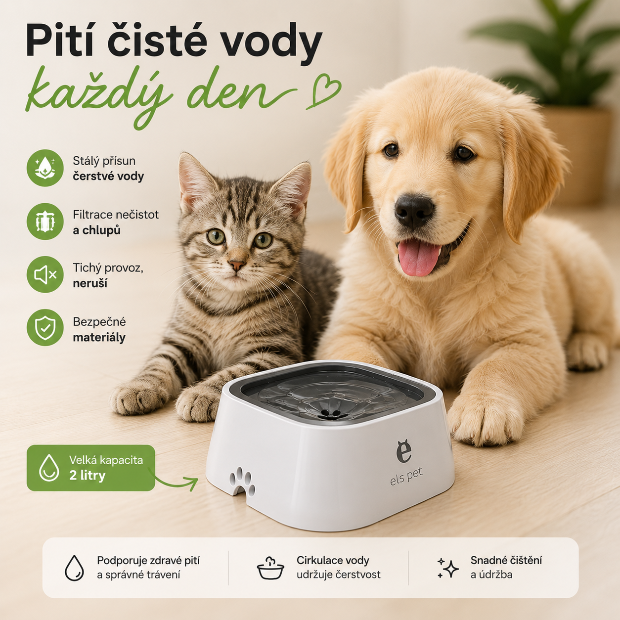 Nepřelévací miska na vodu 2 l – pro psy a kočky